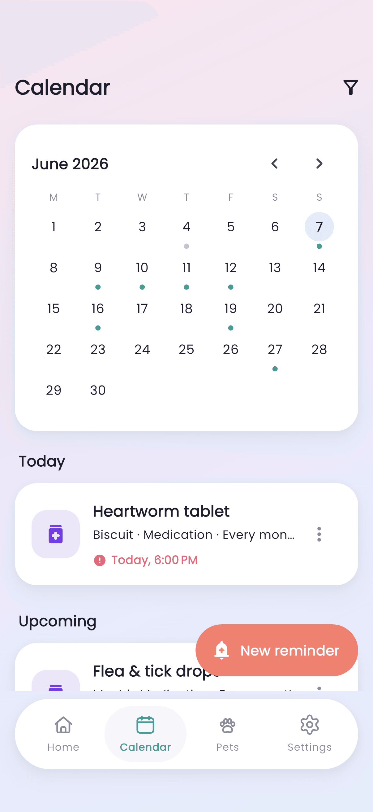 FurMinder calendar with reminders