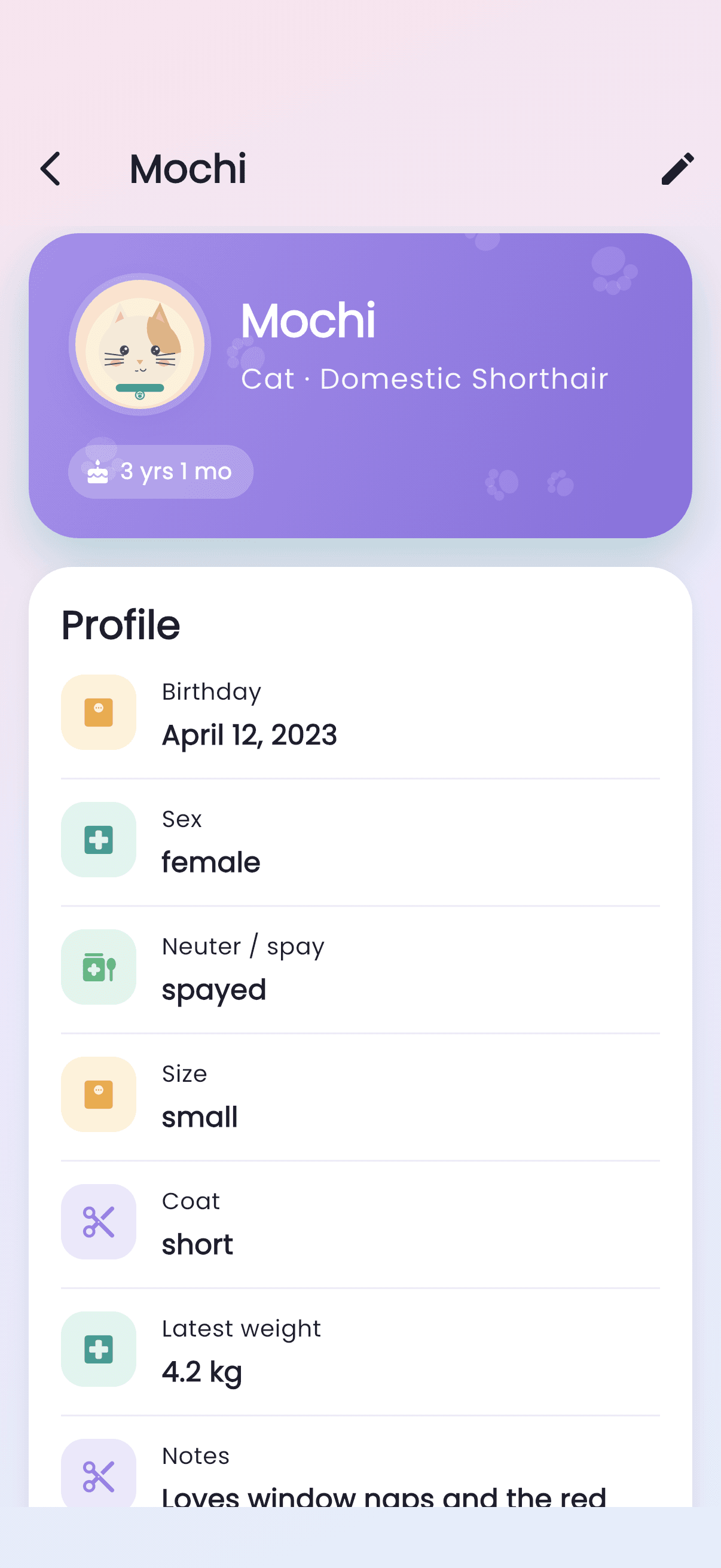 FurMinder pet profile